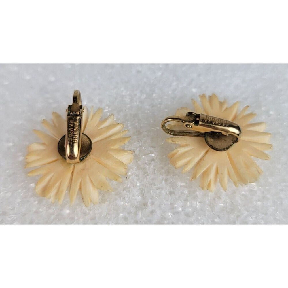 Vintage WINARD Beige Flower Stud Clip-On Earrings 1/20 12K Gold Filled 1 Inch - Picture 4 of 6